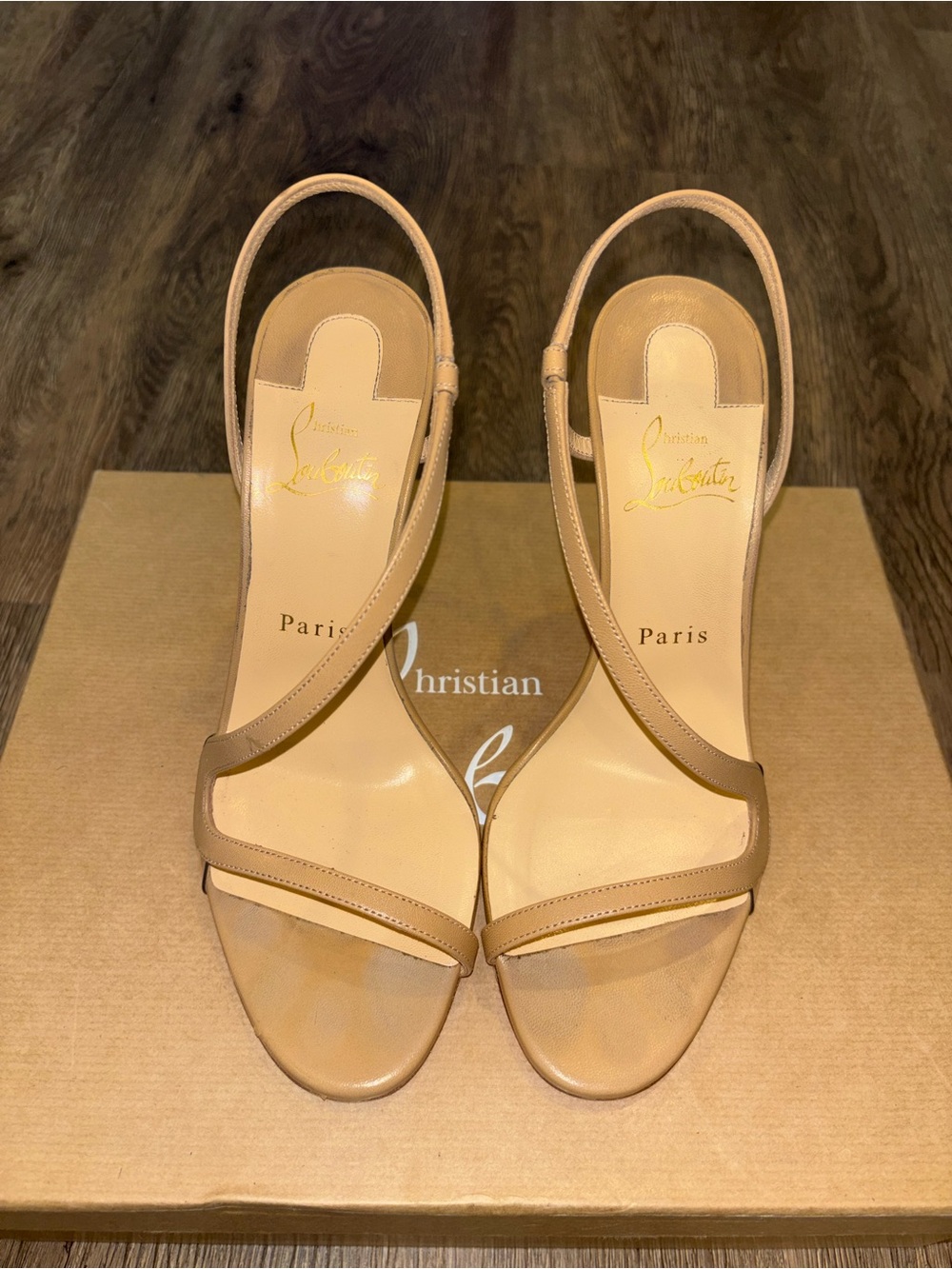 Christian Louboutin Beige Tan Open-Toe Slingback Heels